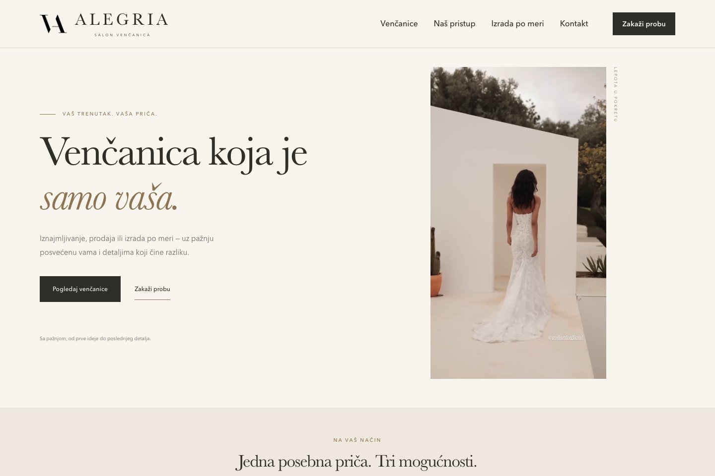 Prikaz naslovne strane sajta Alegria